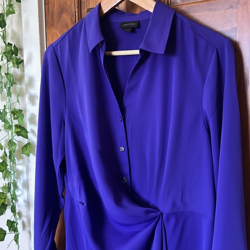 J. JILL WEAREVER COLLECTION Twist Front Midi Length Shirt Dress in Purple | M - Picture 4 of 11
